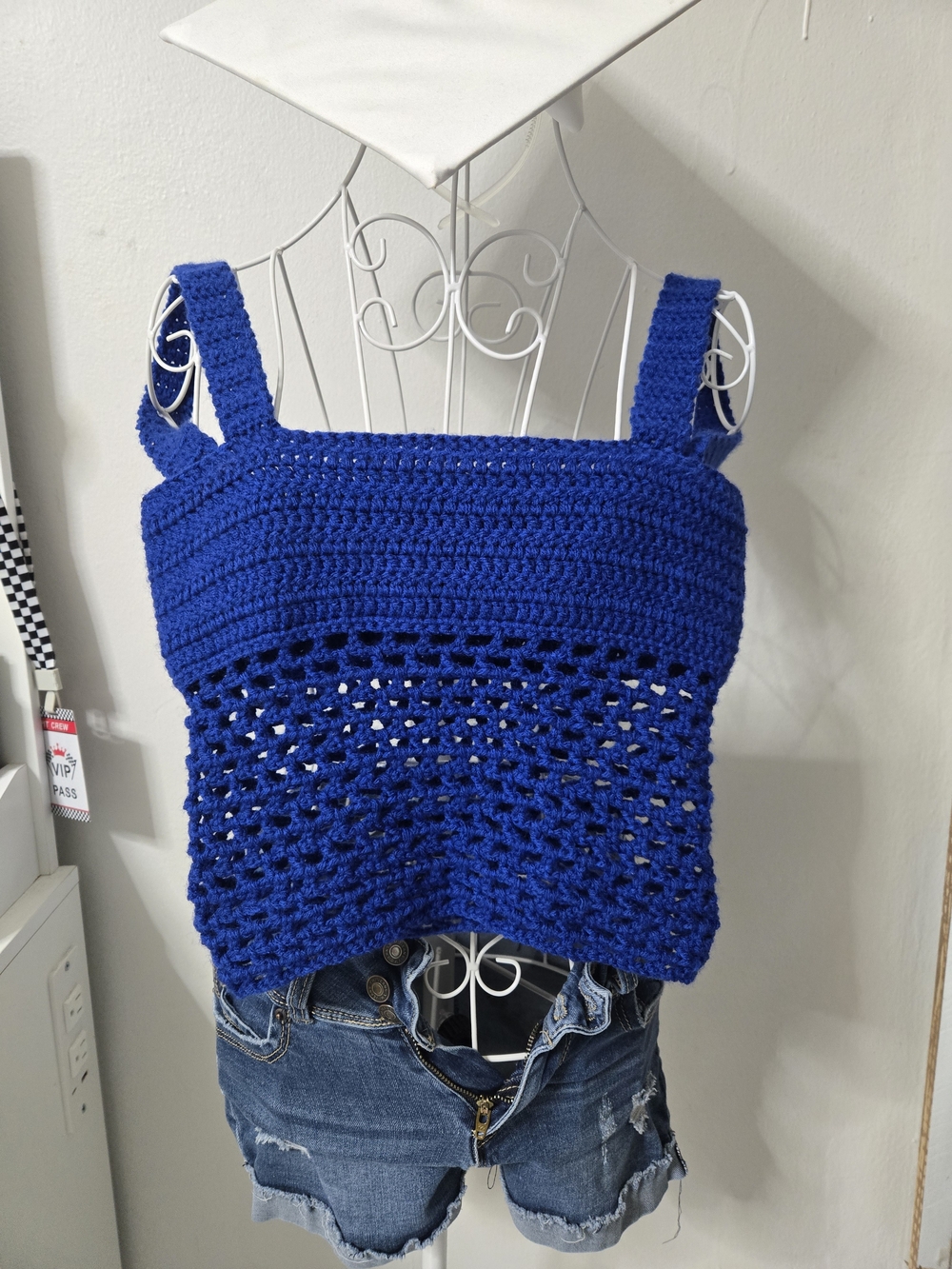 Women's Royal Blue Crochet Square-Neck Camisole